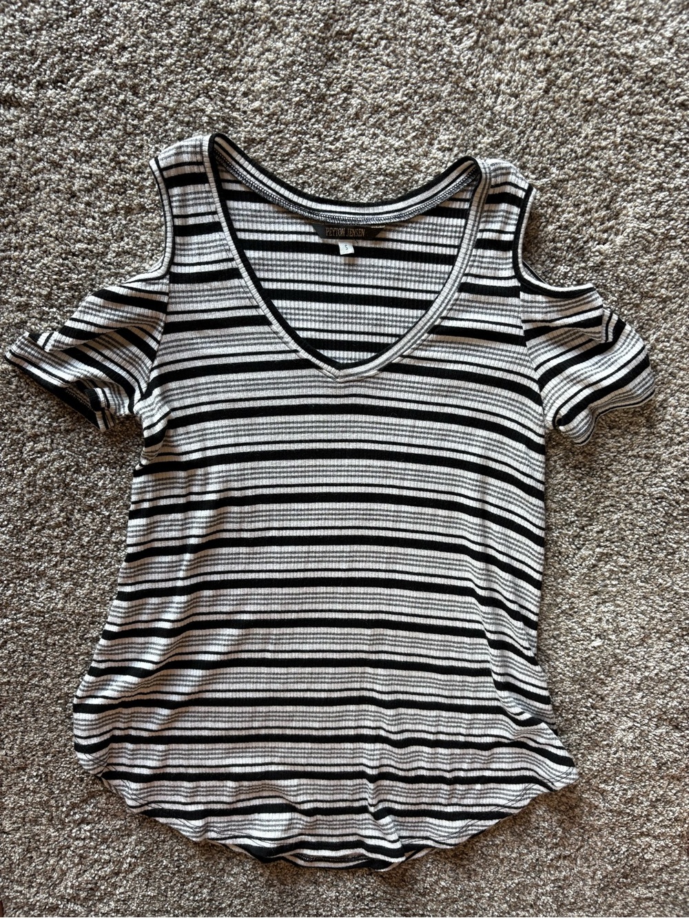 Striped Cold-Shoulder V-Neck Tee - Black & White